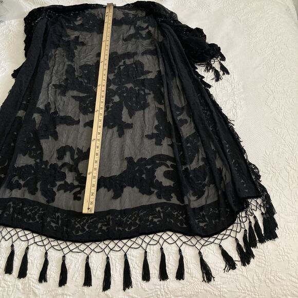 Aris A Vintage 90s Silk Burn out velvet kimono beaded tassel whimsigoth One Size - Picture 12 of 16